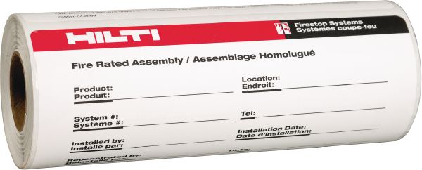 Firestop system adhesive labels