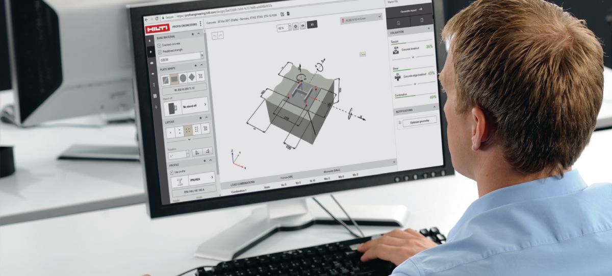Engineer working on desktop on PROFIS Engineering - Concrete