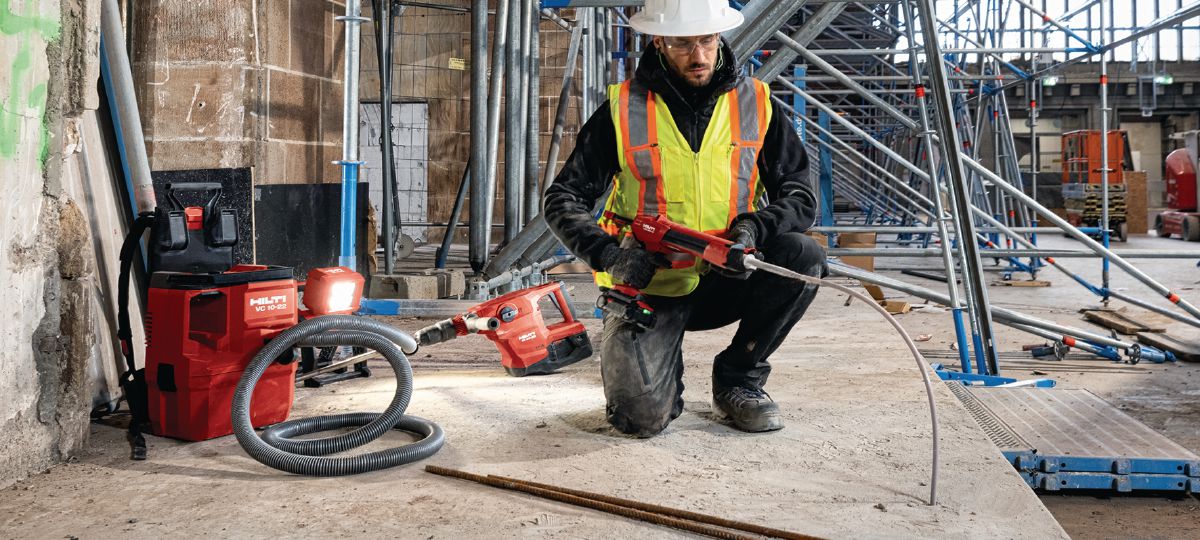 Rebar injecting with HDE 500-22, TE 60-22, SL 6-22, and VC 40-22 application image (HNA)