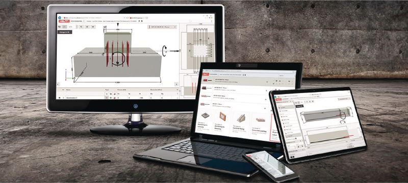 Landing pages of Profis engineering suite software shown in the screen of the PC, tablet and mobile device